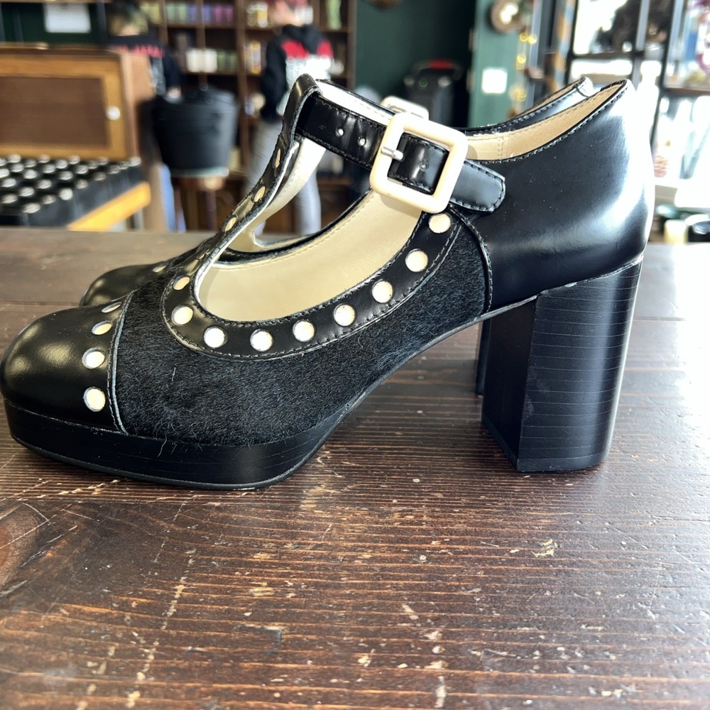 Orla Kiely X Clarks Orla Dotty Leather Mary Jane Sz7 Pinup Rockabilly Heels - Picture 2 of 8